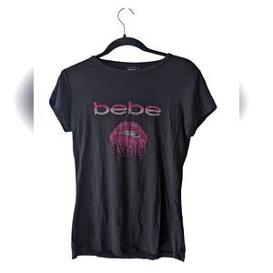 Bebe Lip Rhinestone Lips Mouth Y2K Graphic Tee‎ Size Medium